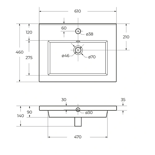 Раковина CEZARES CZR-8070-60 белый 610x460 керамика Раковина CEZARES CZR-8070-60 белый 610x460 керамика