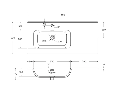 Раковина CEZARES CZR-8095-100-L белый 1010x460 керамика Раковина CEZARES CZR-8095-100-L белый 1010x460 керамика