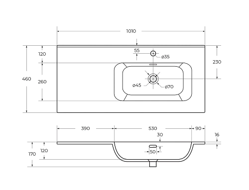 Раковина CEZARES CZR-8095-100-R белый 1010x460 керамика Раковина CEZARES CZR-8095-100-R белый 1010x460 керамика