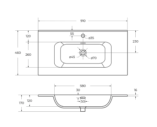 Раковина CEZARES CZR-8095-90 белый 910x460 керамика Раковина CEZARES CZR-8095-90 белый 910x460 керамика