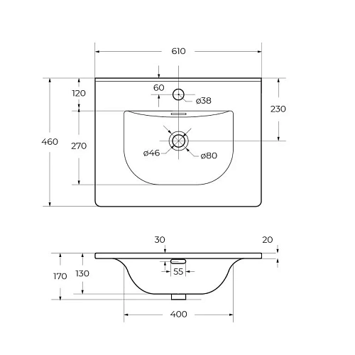 Раковина CEZARES CZR-8099-60 белый 610x460 керамика Раковина CEZARES CZR-8099-60 белый 610x460 керамика