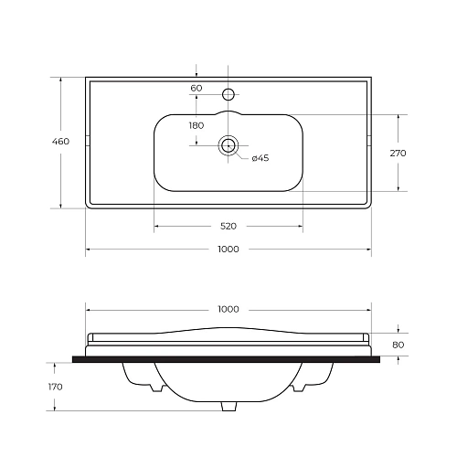 Раковина CEZARES CZR-ELT-100-LVB белый 1000x460 керамика Раковина CEZARES CZR-ELT-100-LVB белый 1000x460 керамика