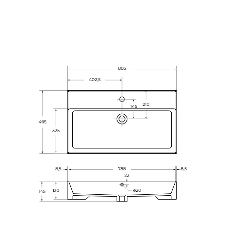 Раковина CEZARES CZR-MIL-80-LVB белый 800x465 керамика Раковина CEZARES CZR-MIL-80-LVB белый 800x465 керамика