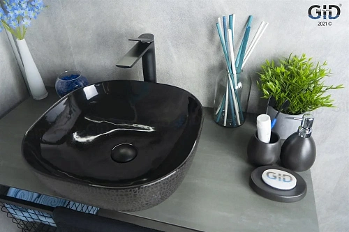 Раковина Gid D1301h004 53301 накладная черная глянцевая 42,5x42,5x14,5 Раковина Gid D1301h004 53301 накладная черная глянцевая 42,5x42,5x14,5