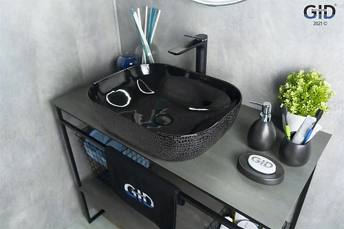 Раковина Gid D1302h004 53303 накладная черная глянцевая 50x40x14 Раковина Gid D1302h004 53303 накладная черная глянцевая 50x40x14