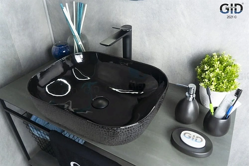 Раковина Gid D1302h004 53303 накладная черная глянцевая 50x40x14 Раковина Gid D1302h004 53303 накладная черная глянцевая 50x40x14