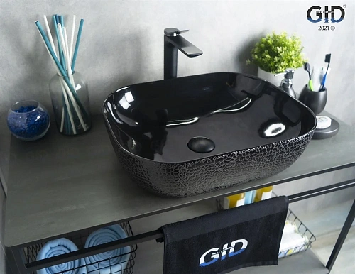 Раковина Gid D1302h004 53303 накладная черная глянцевая 50x40x14 Раковина Gid D1302h004 53303 накладная черная глянцевая 50x40x14