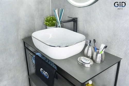 Раковина Gid D1302h011 53305 накладная белая / хром 50x40x14 Раковина Gid D1302h011 53305 накладная белая / хром 50x40x14