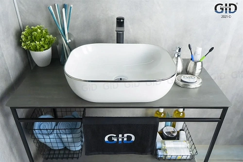 Раковина Gid D1302h011 53305 накладная белая / хром 50x40x14 Раковина Gid D1302h011 53305 накладная белая / хром 50x40x14