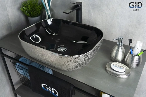 Раковина Gid D1302h020 53306 накладная черная / хром 50x40x14 Раковина Gid D1302h020 53306 накладная черная / хром 50x40x14