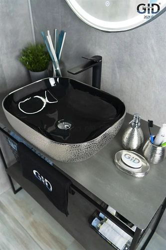 Раковина Gid D1302h020 53306 накладная черная / хром 50x40x14 Раковина Gid D1302h020 53306 накладная черная / хром 50x40x14