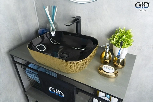 Раковина Gid D1302h024 53308 накладная черная / темное золото 50x40x14 Раковина Gid D1302h024 53308 накладная черная / темное золото 50x40x14