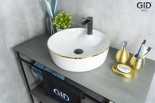 Раковина Gid D1306h011 53314 накладная белая / золото 44x44x14 Раковина Gid D1306h011 53314 накладная белая / золото 44x44x14