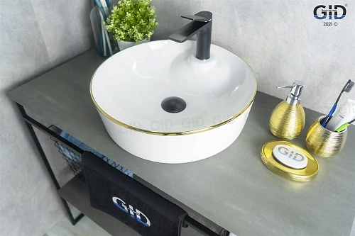 Раковина Gid D1306h011 53314 накладная белая / золото 44x44x14 Раковина Gid D1306h011 53314 накладная белая / золото 44x44x14