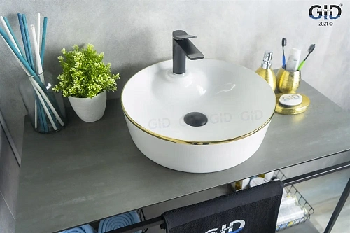 Раковина Gid D1306h011 53314 накладная белая / золото 44x44x14 Раковина Gid D1306h011 53314 накладная белая / золото 44x44x14