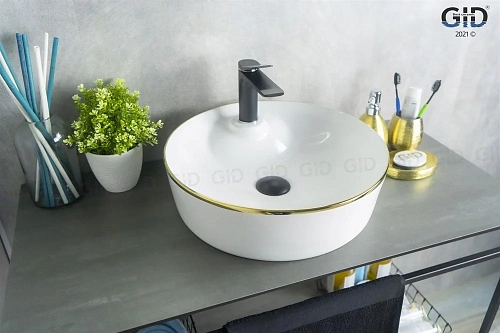 Раковина Gid D1306h011 53314 накладная белая / золото 44x44x14 Раковина Gid D1306h011 53314 накладная белая / золото 44x44x14