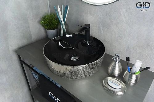 Раковина Gid D1306h020 53315 накладная черная / хром 44x44x14 Раковина Gid D1306h020 53315 накладная черная / хром 44x44x14
