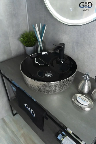 Раковина Gid D1306h020 53315 накладная черная / хром 44x44x14 Раковина Gid D1306h020 53315 накладная черная / хром 44x44x14