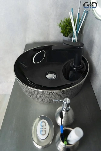 Раковина Gid D1306h020 53315 накладная черная / хром 44x44x14 Раковина Gid D1306h020 53315 накладная черная / хром 44x44x14