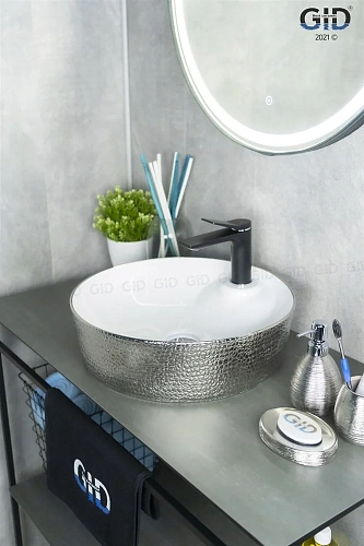 Раковина Gid D1306h021 53316 накладная белая / хром 44x44x14 Раковина Gid D1306h021 53316 накладная белая / хром 44x44x14