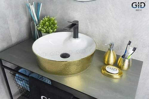 Раковина Gid D1306h025 53318 накладная белая / золото 44x44x14 Раковина Gid D1306h025 53318 накладная белая / золото 44x44x14