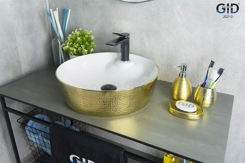 Раковина Gid D1306h025 53318 накладная белая / золото 44x44x14 Раковина Gid D1306h025 53318 накладная белая / золото 44x44x14