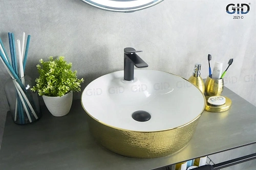 Раковина Gid D1306h025 53318 накладная белая / золото 44x44x14 Раковина Gid D1306h025 53318 накладная белая / золото 44x44x14