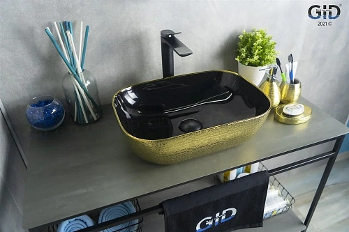 Раковина Gid D1333h022 53320 накладная черная / золото 46x32,5x13,5 Раковина Gid D1333h022 53320 накладная черная / золото 46x32,5x13,5