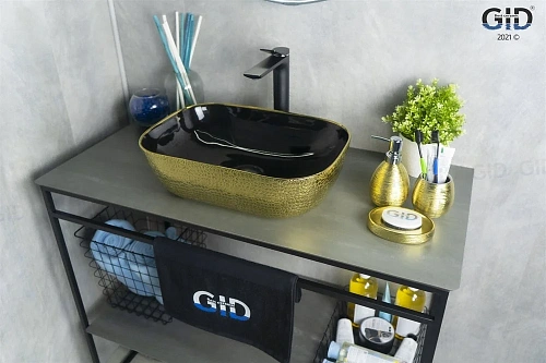 Раковина Gid D1333h022 53320 накладная черная / золото 46x32,5x13,5 Раковина Gid D1333h022 53320 накладная черная / золото 46x32,5x13,5