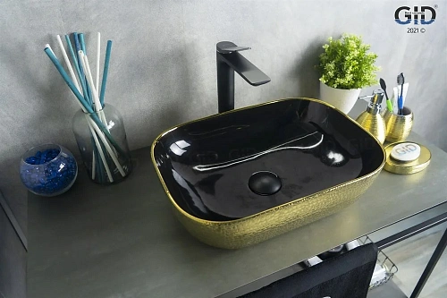 Раковина Gid D1333h022 53320 накладная черная / золото 46x32,5x13,5 Раковина Gid D1333h022 53320 накладная черная / золото 46x32,5x13,5