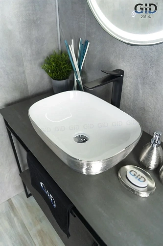 Раковина Gid D1333h131 53326 накладная белая / хром 46x32,5x13,5 Раковина Gid D1333h131 53326 накладная белая / хром 46x32,5x13,5