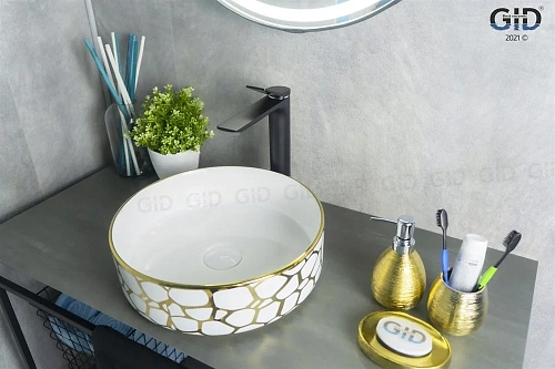 Раковина Gid D1357h018 53327 накладная белая / золото 36x36x12 Раковина Gid D1357h018 53327 накладная белая / золото 36x36x12