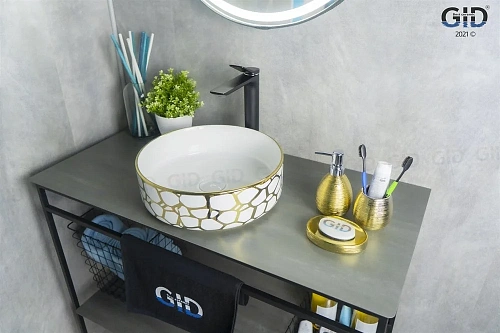 Раковина Gid D1357h018 53327 накладная белая / золото 36x36x12 Раковина Gid D1357h018 53327 накладная белая / золото 36x36x12