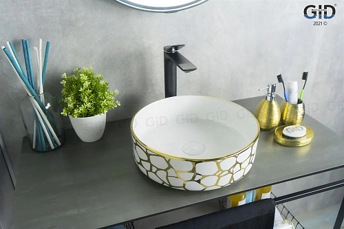 Раковина Gid D1357h018 53327 накладная белая / золото 36x36x12 Раковина Gid D1357h018 53327 накладная белая / золото 36x36x12