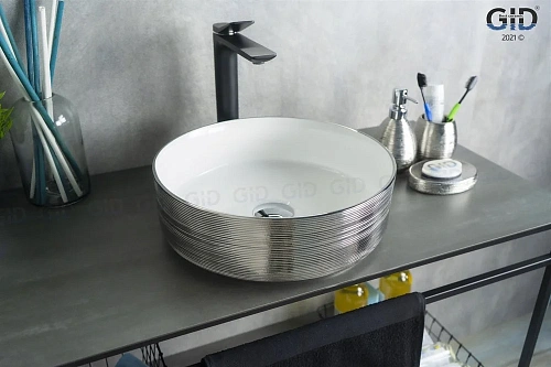 Раковина Gid D1357h131 53328 накладная белая / хром 36x36x12 Раковина Gid D1357h131 53328 накладная белая / хром 36x36x12