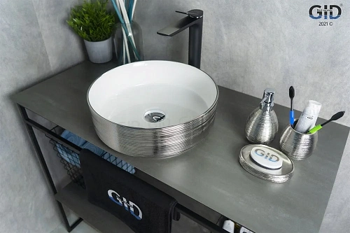 Раковина Gid D1357h131 53328 накладная белая / хром 36x36x12 Раковина Gid D1357h131 53328 накладная белая / хром 36x36x12