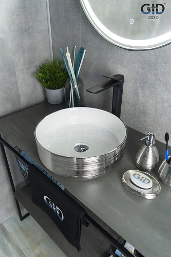 Раковина Gid D1357h131 53328 накладная белая / хром 36x36x12 Раковина Gid D1357h131 53328 накладная белая / хром 36x36x12