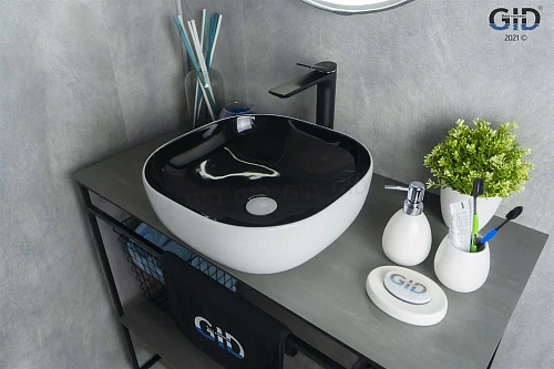 Раковина Gid Nc360 52204 накладная черная / белая 42,5x42,5x14,5 Раковина Gid Nc360 52204 накладная черная / белая 42,5x42,5x14,5