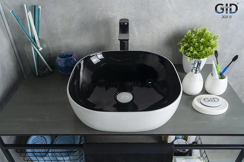 Раковина Gid Nc360 52204 накладная черная / белая 42,5x42,5x14,5 Раковина Gid Nc360 52204 накладная черная / белая 42,5x42,5x14,5
