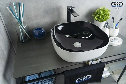 Раковина Gid Nc360 52204 накладная черная / белая 42,5x42,5x14,5 Раковина Gid Nc360 52204 накладная черная / белая 42,5x42,5x14,5