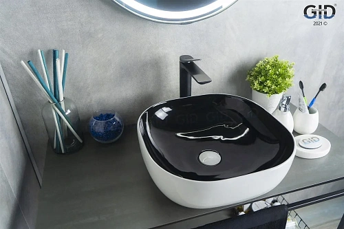 Раковина Gid Nc360 52204 накладная черная / белая 42,5x42,5x14,5 Раковина Gid Nc360 52204 накладная черная / белая 42,5x42,5x14,5