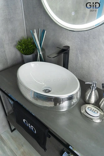 Раковина Gid Nc397 52212 накладная белая / хром 48x34x15 Раковина Gid Nc397 52212 накладная белая / хром 48x34x15