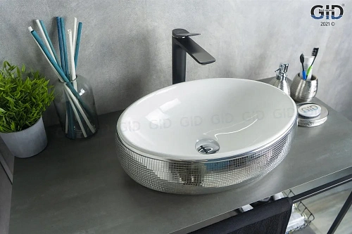 Раковина Gid Nc397 52212 накладная белая / хром 48x34x15 Раковина Gid Nc397 52212 накладная белая / хром 48x34x15