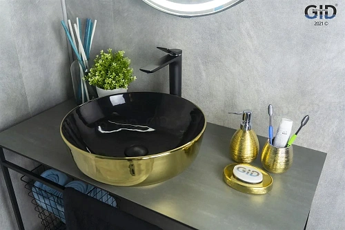 Раковина Gid Nc412 52214 накладная черная / золото 41,5x41,5x13,5 Раковина Gid Nc412 52214 накладная черная / золото 41,5x41,5x13,5