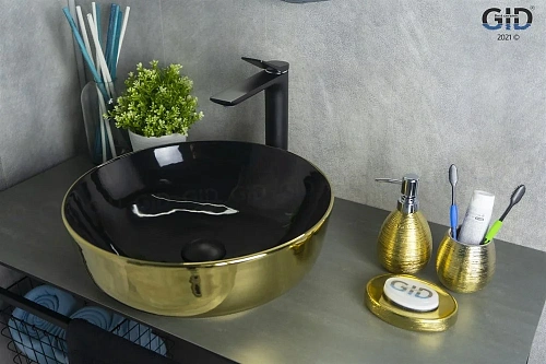 Раковина Gid Nc412 52214 накладная черная / золото 41,5x41,5x13,5 Раковина Gid Nc412 52214 накладная черная / золото 41,5x41,5x13,5