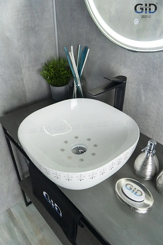 Раковина Gid Nc440 52220 накладная белая / хром 42,5x42,5x14,5 Раковина Gid Nc440 52220 накладная белая / хром 42,5x42,5x14,5