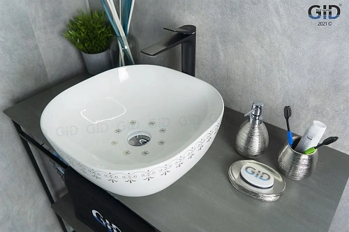Раковина Gid Nc440 52220 накладная белая / хром 42,5x42,5x14,5 Раковина Gid Nc440 52220 накладная белая / хром 42,5x42,5x14,5