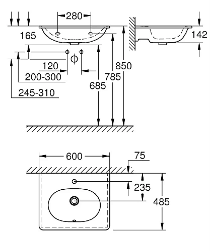 Раковина GROHE Essence Ceramic, 60 см, альпин-белый (3956500H) Раковина GROHE Essence Ceramic, 60 см, альпин-белый (3956500H)
