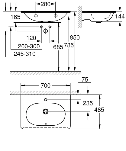Раковина GROHE Essence Ceramic, 70 см, альпин-белый (3956400H) Раковина GROHE Essence Ceramic, 70 см, альпин-белый (3956400H)