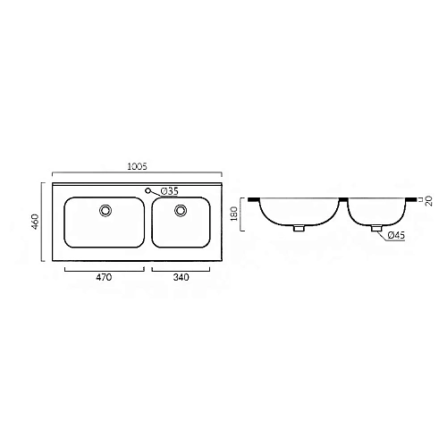Раковина GROSSMAN GR-3040-2 (1005x460x180) Раковина GROSSMAN GR-3040-2 (1005x460x180)